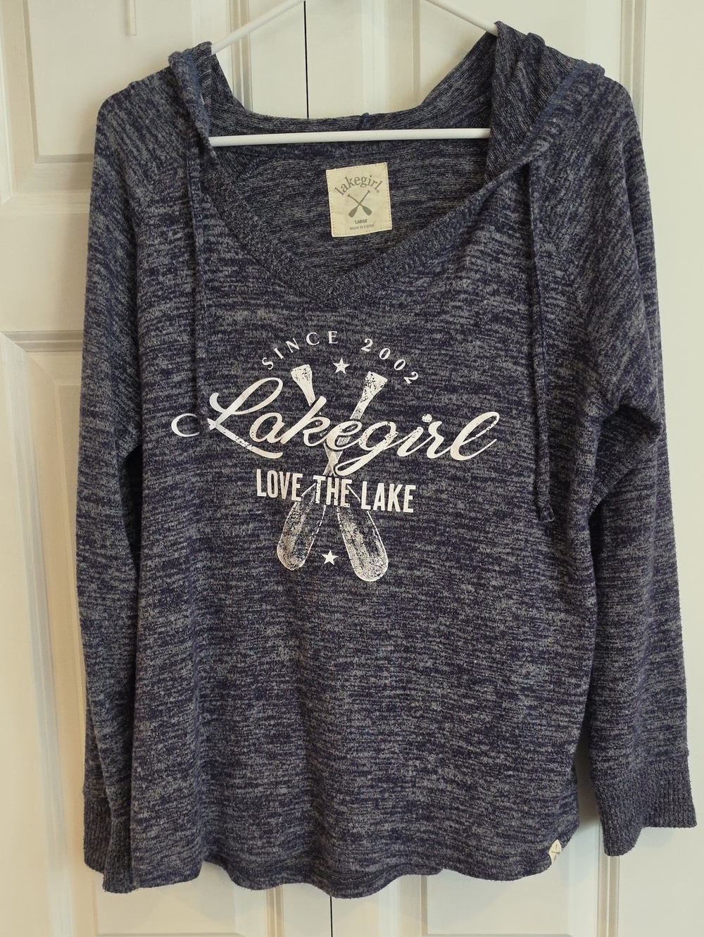 Lakegirl Navy Marled Hooded Pullover Sweater